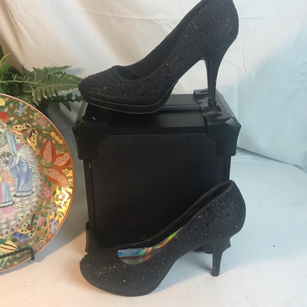 Silver Slipper black Mirage bling High Heels 7M